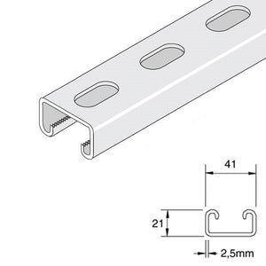 UNISTRUT 41X21 SLOTTED CHANNEL 14MM SLOTS 6M LONG GALVANIZED P3300TX6