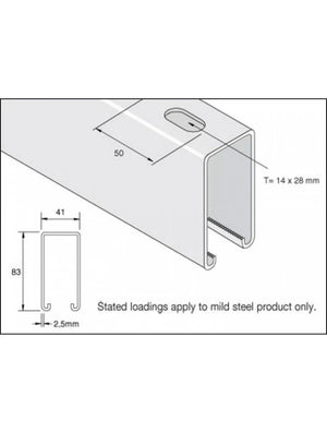 UNISTRUT P5000TX3PG 41X83X2.5MM SLOTTED EXTRA DEEP CHANNEL 3M LONG GALVANIZED P5000TX3