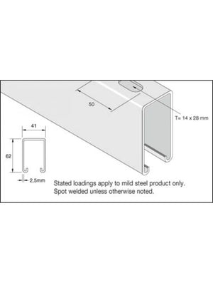 UNISTRUT P5500TX3 41X62X2.5MM SLOTTED EXTRA DEEP CHANNEL 3M LONG P5500TX3000